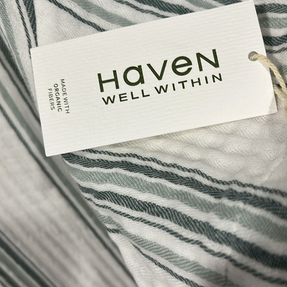 Haven White Gray Maxi Dress Muumuu Short Sleeve Cotton Gauze Striped Loungewear - Picture 13 of 16